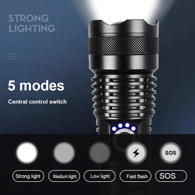 Светодиодный фонарик Super XHP360 36-ядерный перезаряжаемый фонарь белый лазерный