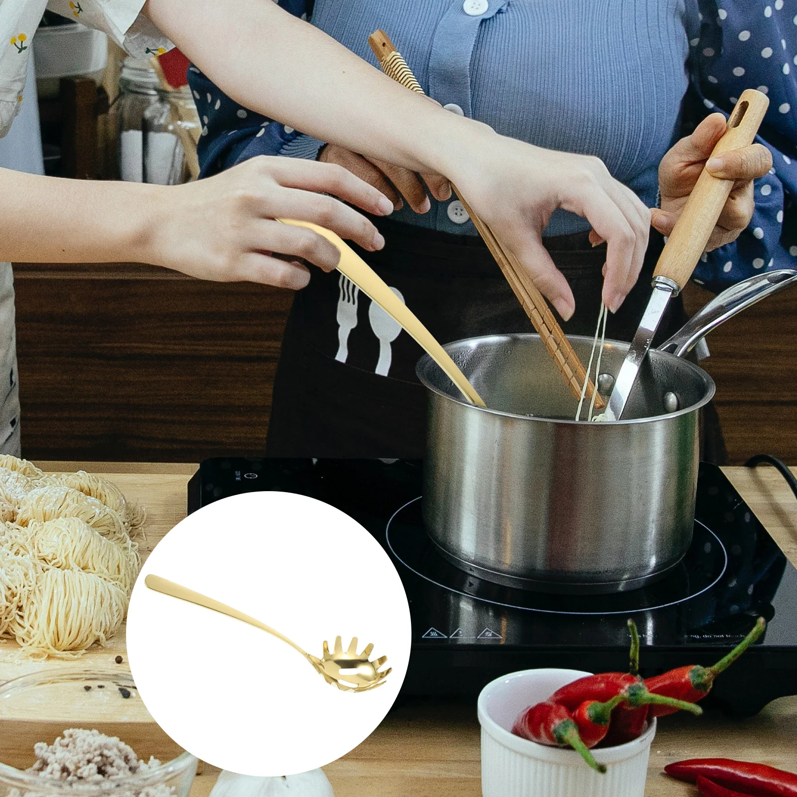 

Pink Shell Kitchen Wares Pasta Serving Spoons Colander Appliances Noodle Filter Spaghetti Strainer 304 Stainless Steel Rest