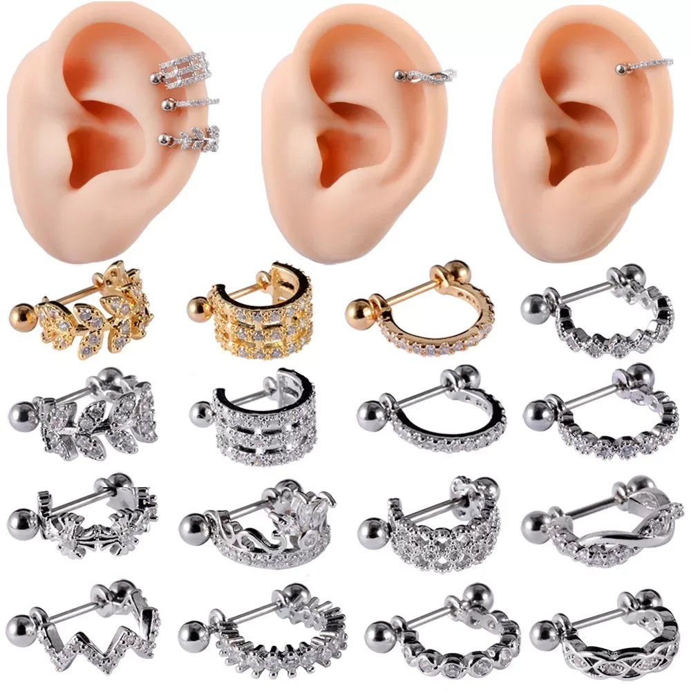 

Surgical Steel Barbell With CZ Hoop Ear Tragus Cartilage Helix Earrings Ear Studs Ear Cuff Rook Woman Lobe Piercing Jewelry