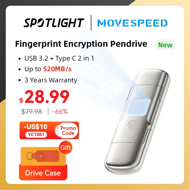 

MOVESPEED USB3.2 Solid State Pendrive AES256 & Fingerprint Encryption 520MB/s USB Type C Gen 2 Flash Drive 1TB 512GB 256GB 128GB