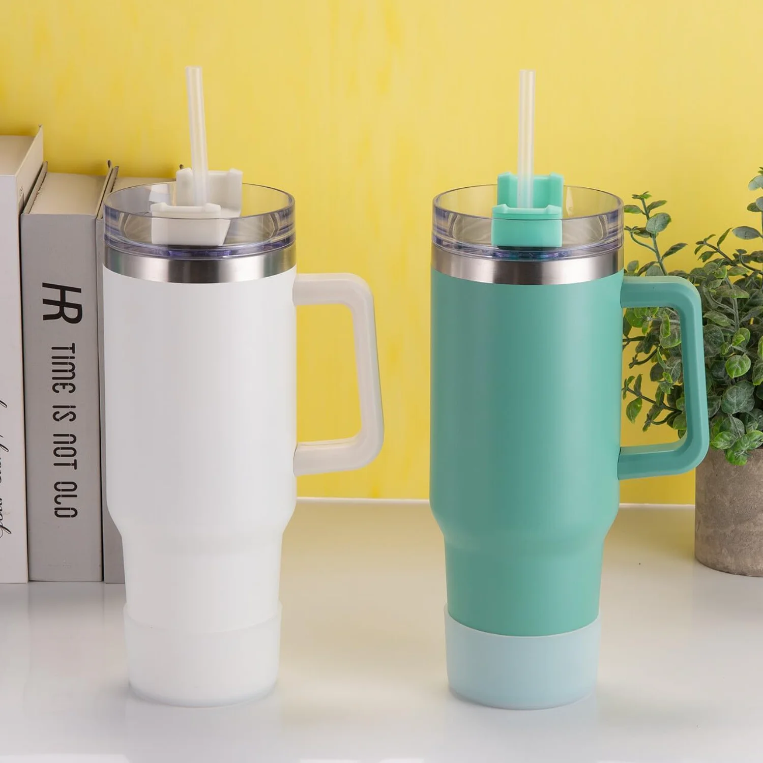 Стакан на 40 унций с ручкой и соломенной крышкой 2 упаковки изолированных стаканов