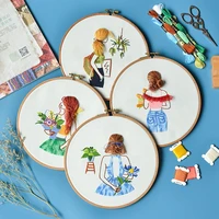 new handwork embroidery needlework cross stitch kit flowers diy needle crafts ribbon painting embroidery hoop home decoration