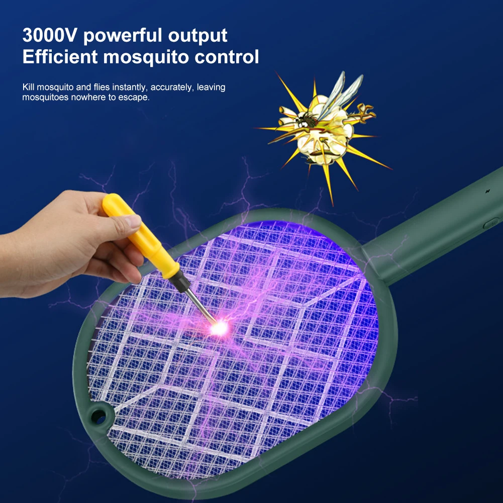 

3000V 2 In 1 Bug Zapper Racket Rechargeable Electric Fly Swatter With Mosquito Lamp Indoor Outdoor Handheld Or Hands-free Mode