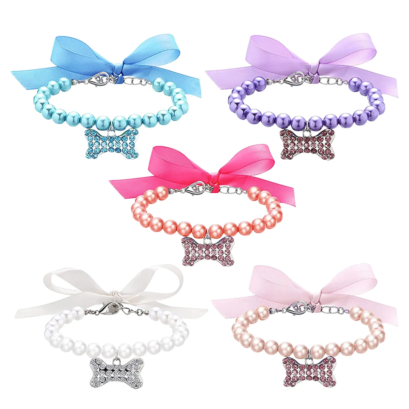 

Pet Pearl Necklace Pet Cat Teddy Collar Accessories Ornaments Puppy Shiny Crystal Rhinestone Collars For Pets Decoration