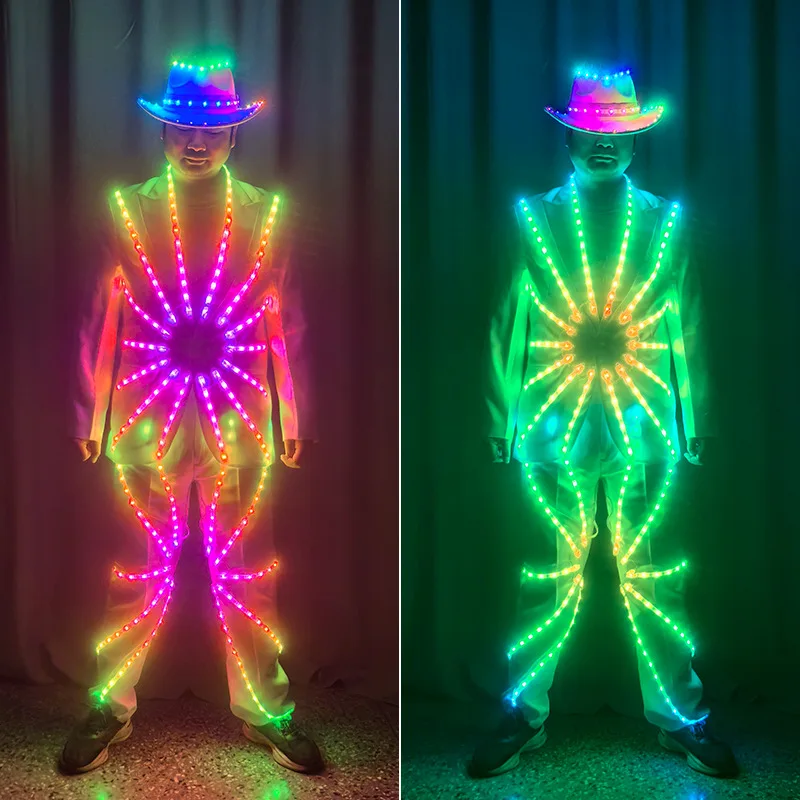 Фото Светящийся LED-костюм для взрослых: куртка для выступлений на ходулях, идеально подходит для Хэллоуина, Рождества и Нового года №1