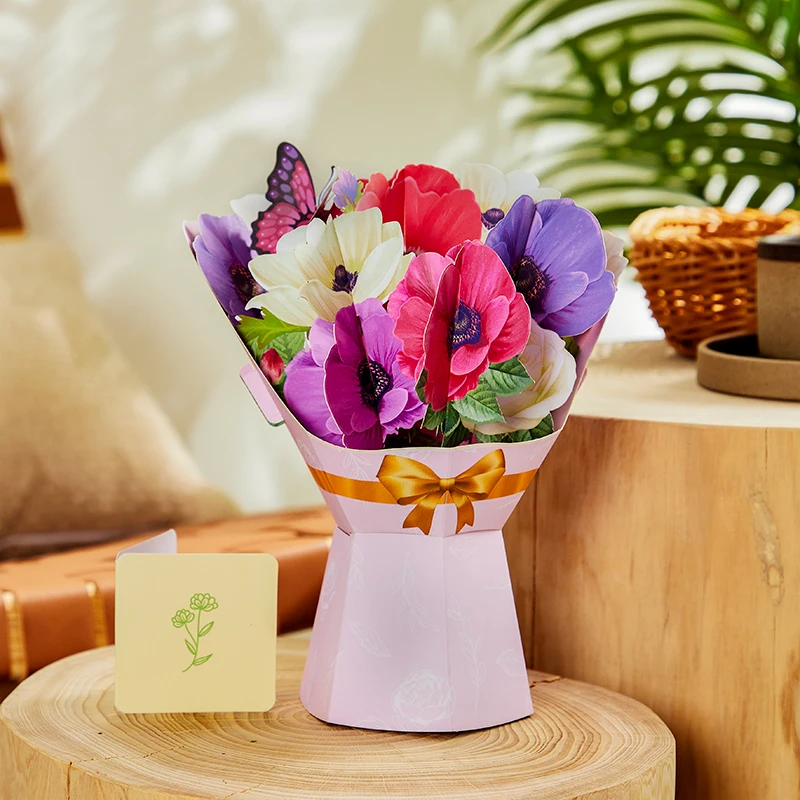 

3D Pop Up Flower Greeting Wedding Card Mothers Day Easter Postcards Sweethearts Anemone Flower Pop-Up Bouquet