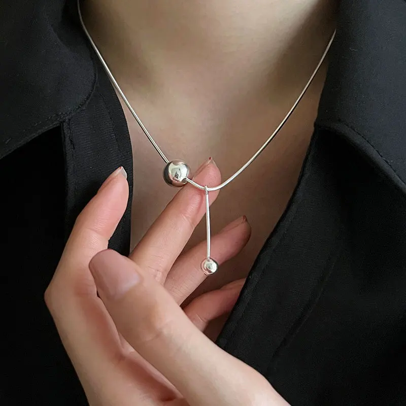 

New 2022 Real 925 Sterling Silver Ball Pendant Necklace Women Fine Jewelry Neck Snake Chain Trendy Woman's Necklaces Accessories