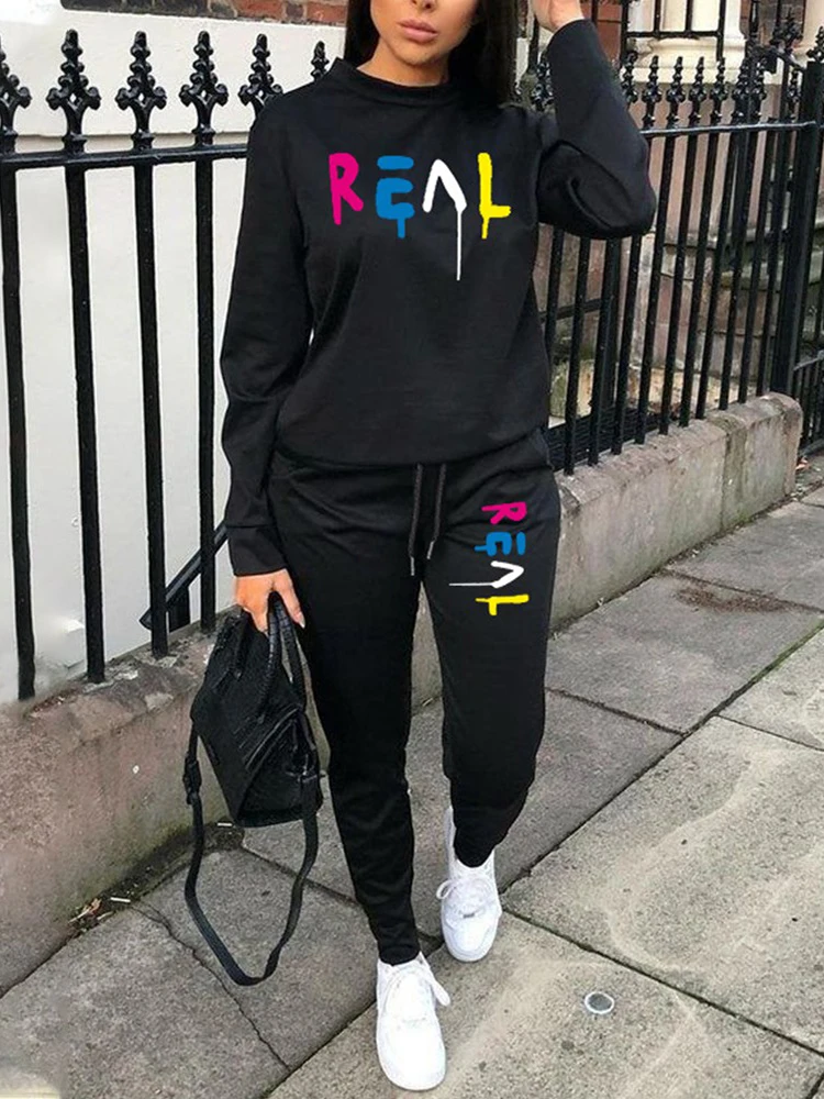 

Женский спортивный костюм, повседневный элегантный комплект из двух предметов, топ с надписью и брюки на шнуровке, осень 2022