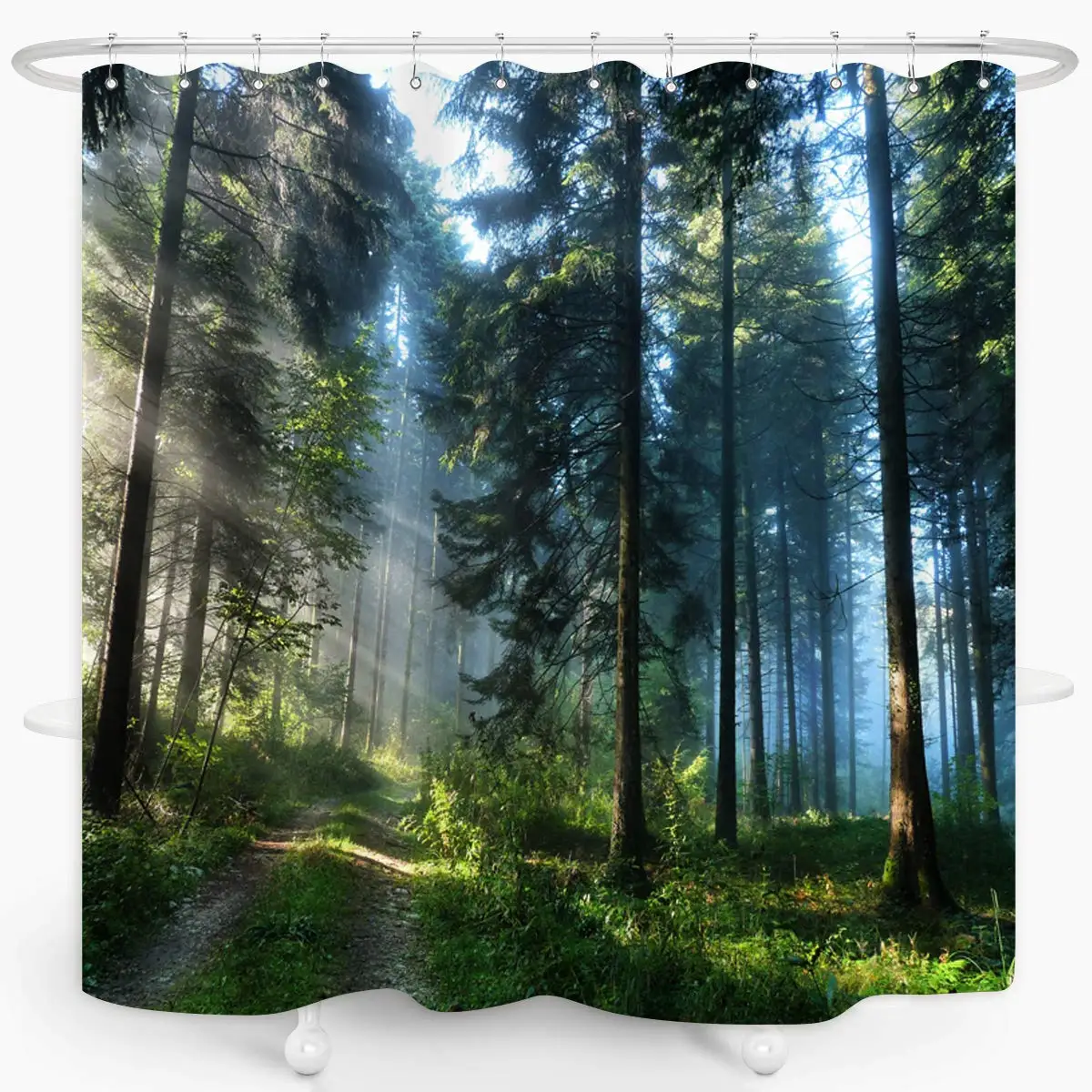 

Woodland Trees Forest Sunlight Shower Curtain Sunshine Attractive Nature Landscape Waterproof Fabric Bathroom Decor with Hooks