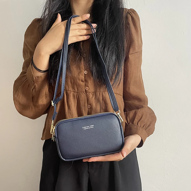 Elegant Litchi Leather Messenger Bag Simple Women Handbag Shoulder Bag Luxury Brand Designer Flap Female Small Crossbody Purse