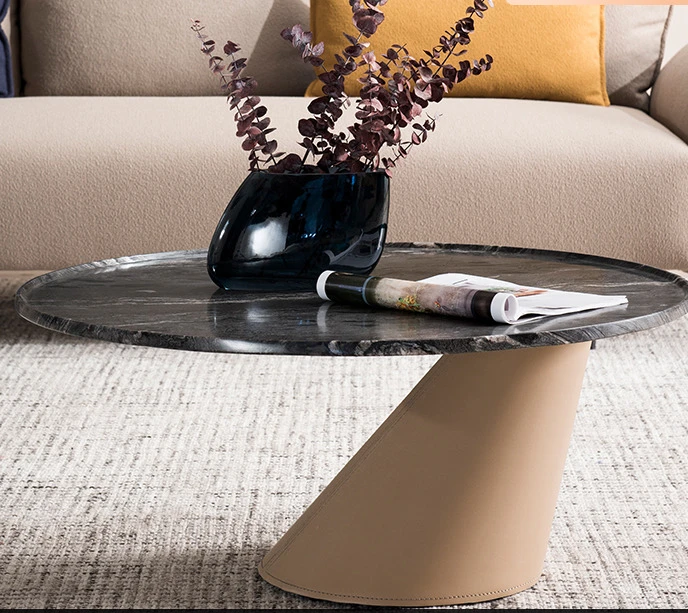 

Итальянский минималистичный мраморный кофейный столик, Комбинированный Кожаный дизайнерский круглый короткий журнальный столик в скандинавском стиле