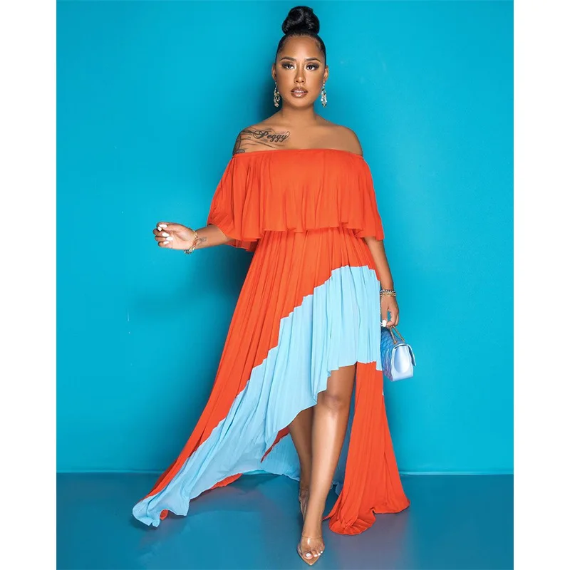 Plus Size Evening Dress Off Shoulder Patchwork Clothing Female Luxury Elegant Robe 2023 Summer Women Trendy Party New In Dress