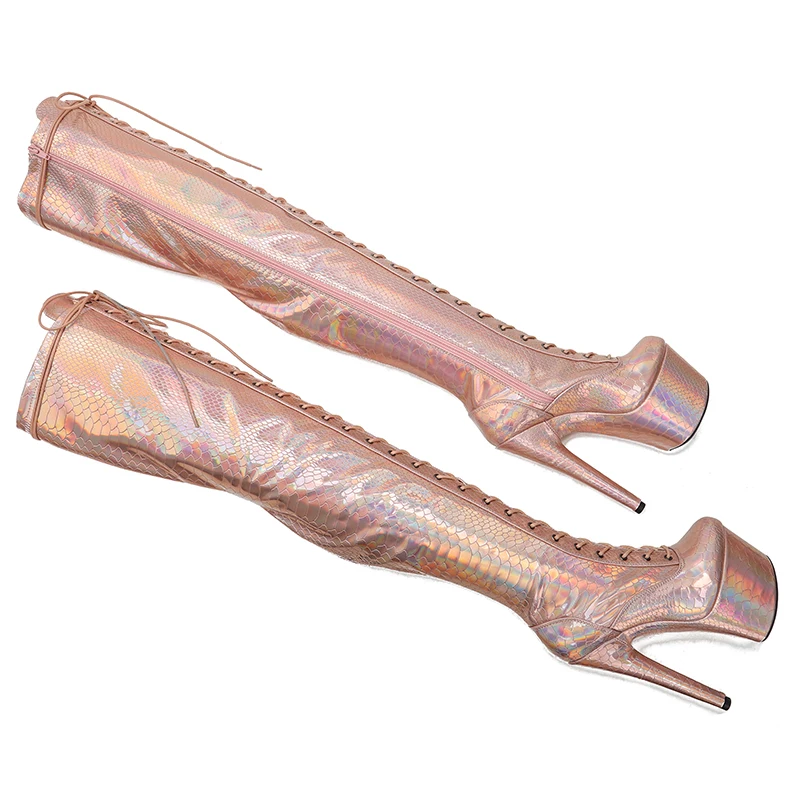 Leecabe Shinny Gold PU 17CM/7inches Pole dancing shoes High Heel platform Pole Dance boot