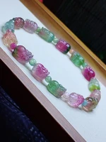 natural colorful tourmaline pi xiu clear beads bracelet 6 5x8 8mm rainbow watermelon candy tourmaline women jewelry aaaaaaa