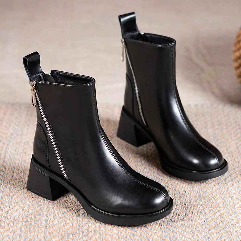 

Однотонные женские сапоги на толстой подошве 2022, модные женские сапоги на молнии с круглым носком, повседневные короткие сапоги, женская об...
