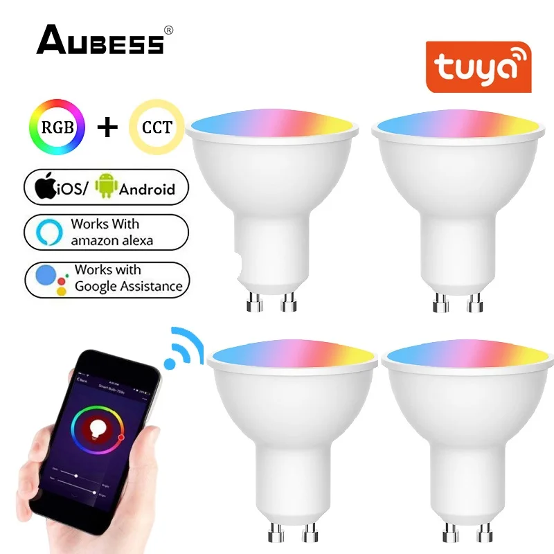 

Светодиодная лампа Aubess GU10 с поддержкой Wi-Fi, 4 шт.