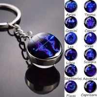 double side keychain12 constellations silvercolour keyring glass cabochon keyfobs constellation keychain men women jewelry gift