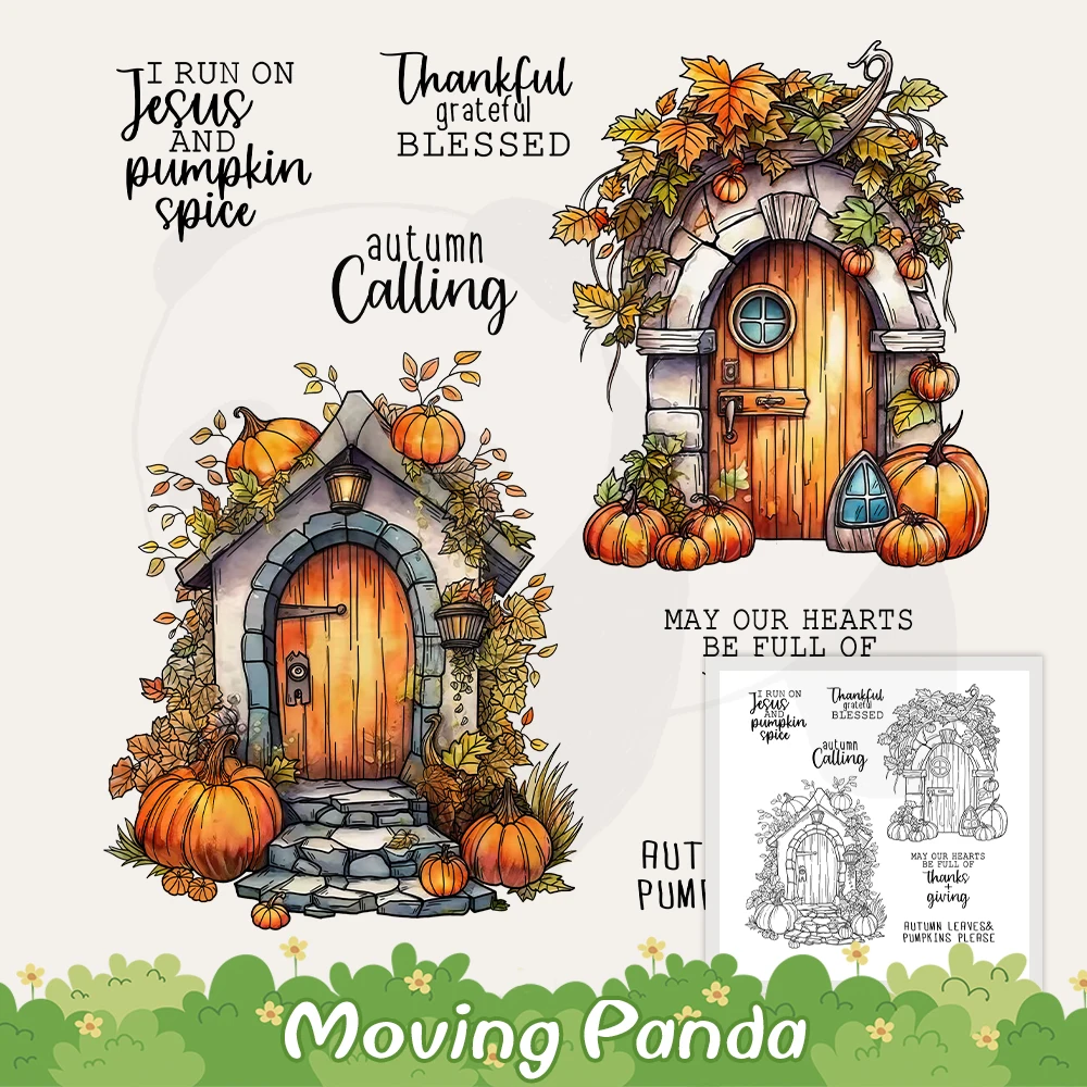 

Autumn Pumpkins Home Gate Cutting Dies Clear Stamp Thanksgiving Day DIY Scrapbooking Metal Dies Silicone Stamps Cards Albums