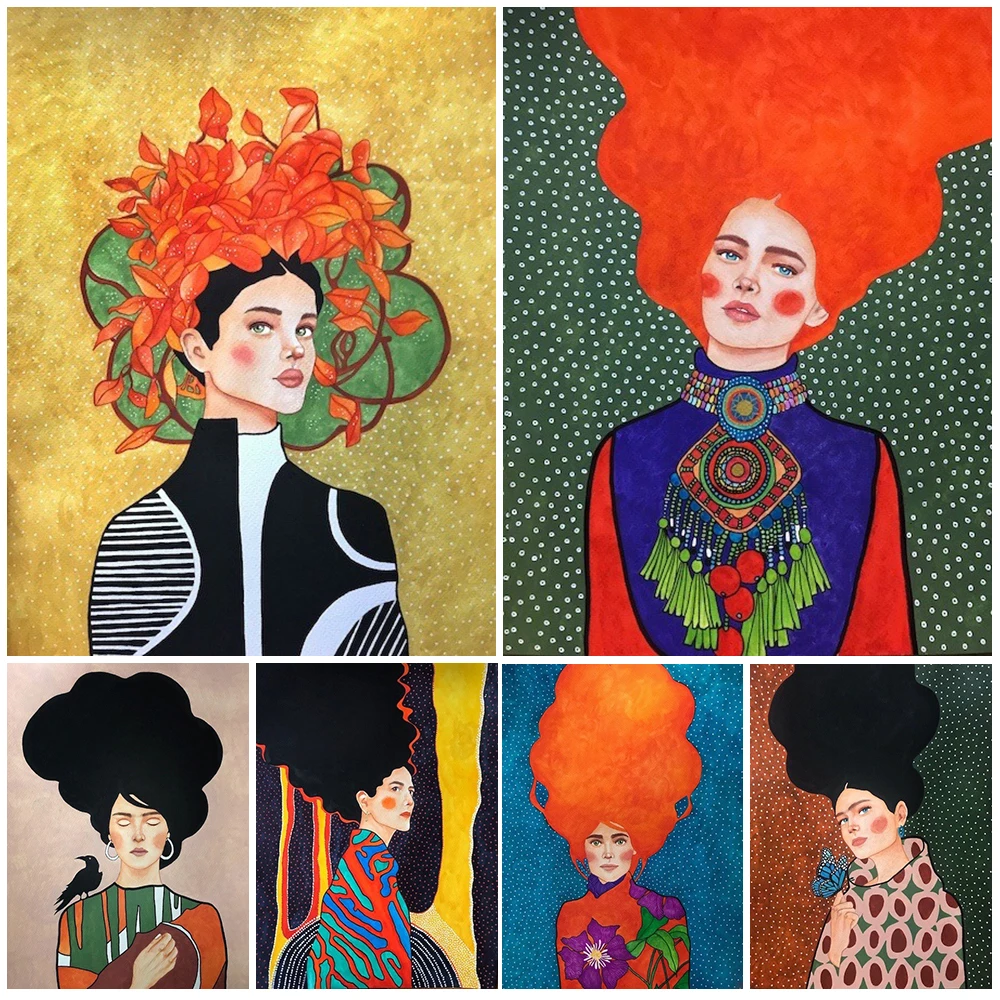 

Fashion Colorful Hair Girl Woman Nordic Poster Wall Art Canvas Painting Wall Pictures For Living Room Home Decor Unframed
