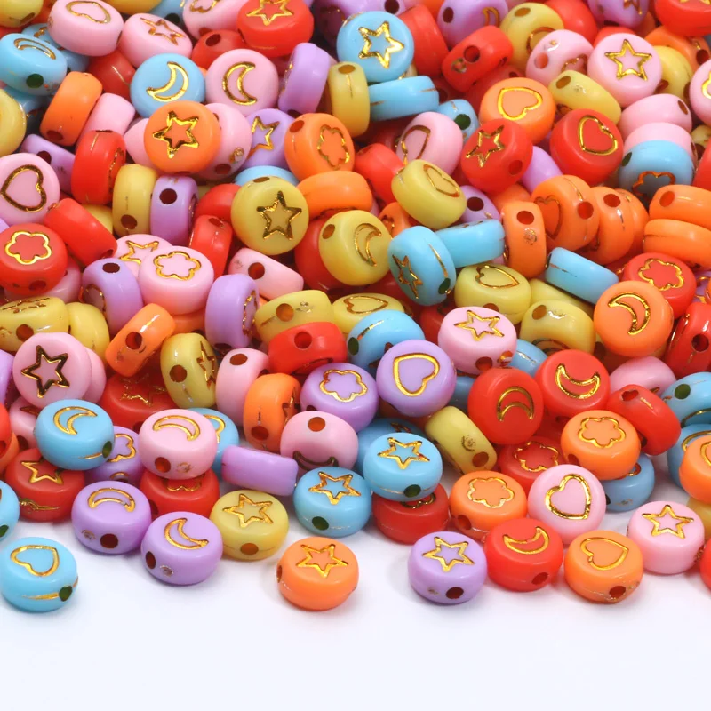 7 мм 100 шт. разноцветные плоские круглые бусины смешанные звезды цветы сердце