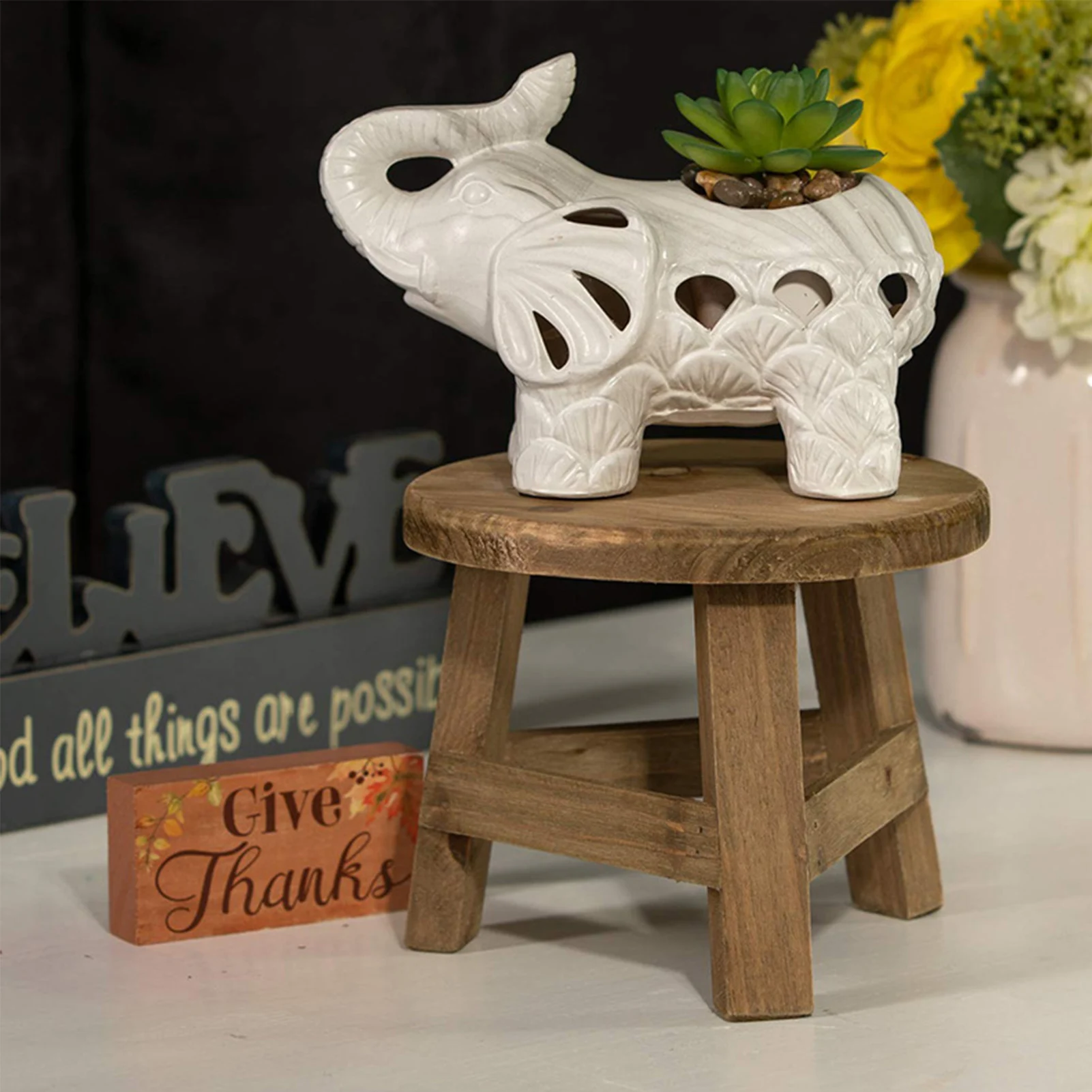 

Wooden Bathing Stool Kitchen Small Bench Step Wooden Stool Plant Stand Multi-function Wooden Flower Pot Holder