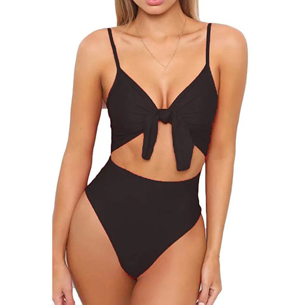 

Nighpha Women Sexy Cutout One Piece Swimsuits Tummy Control High Waisted Halter Front Tie Knot Bathing Suit Summer Beachwear