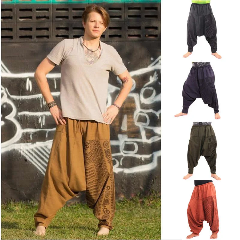 

Men Hiphop Harem Pants Crotch Baggy Joggers Plus Size Boho Gypsy Aladdin Summer Bohemian Nepal Wide Leg Pants Causal Trousers