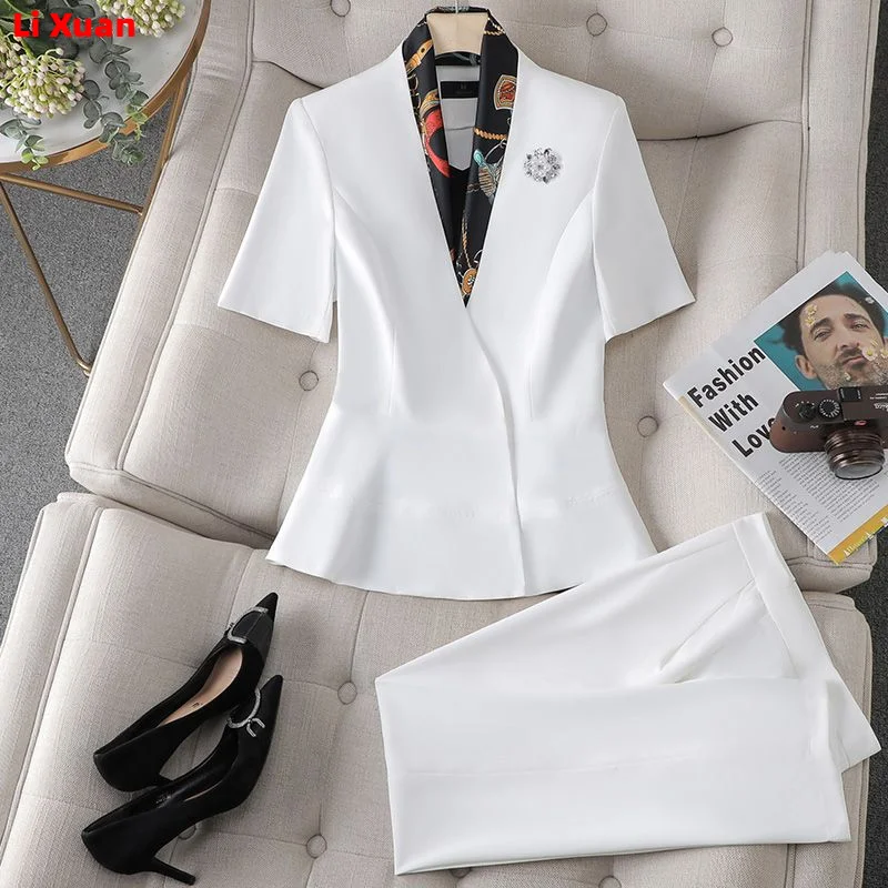 New Elegant Women Formal Suits For 2023 Summer High Quality Fashion Slim Casual Blazer And Pants Office Ladies Work Wear
