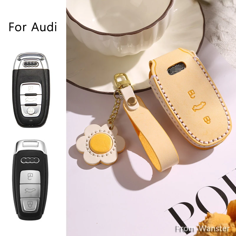 

Fog Wax Leather Car Smart Key Case Cover for Audi A1 A3 A4 A5 A6 A7 A8 Quattro Q3 Q5 Q7 E-tron Q8 C8 D5 2017-2022 Accessories