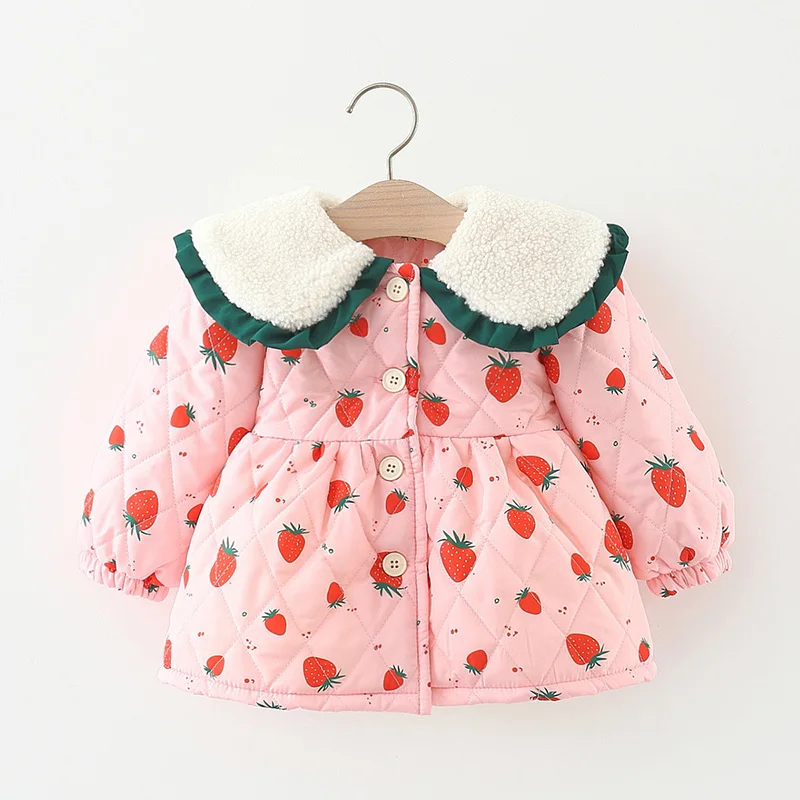 Купи 2022 New Baby Girl Clothes Children Keep Warm Autumn Winter Long Sleeves Coat Girls Turn Down Collar Print Jacket 1-4 Years Old за 1,712 рублей в магазине AliExpress