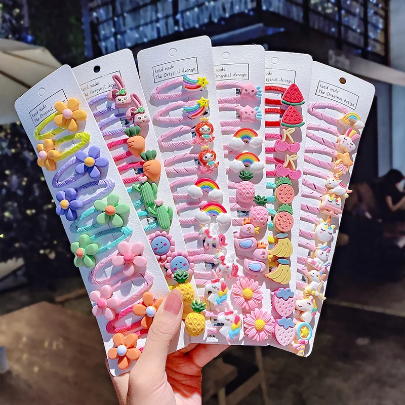 

10pcs/set Baby Girls Cartoon Unicorn Rainbow Animal Flower And Fruit Hair Clips Cute Hair Accessories pinzas para el cabello