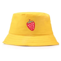 summer foldable embroidery bucket hats unisex parent child hip hop panama cherry caps fishing women bob beach sun fisherman hat