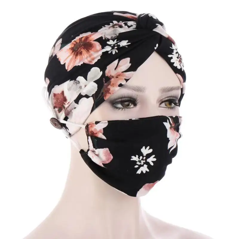 

Latest Turban for Women Muslim Hijab Mask Set Button Hat Islamic Scarf Turban Caps Full Headcover Women Headwrap Beanie