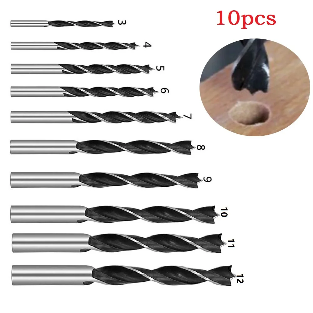 

10Pcs Wood Spiral Electric Drill Bit 3-12mm For Woodworking High Carbon Steel Spare Power Tool Accessories Woodworking
