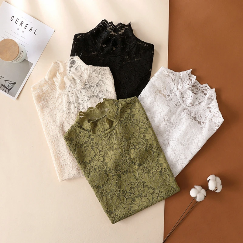 

Fashion Lace Jacquard Tank Tops Women Winter Casual Sleeveless Solid T-Shirt Elegant Floral Lace turtleneck Tops