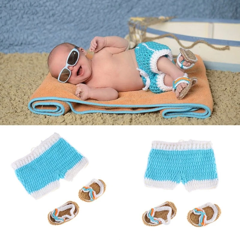

Newborn Photography Prop Girl Outfits Baby Beach Knitted Swimming Trunks Shoes