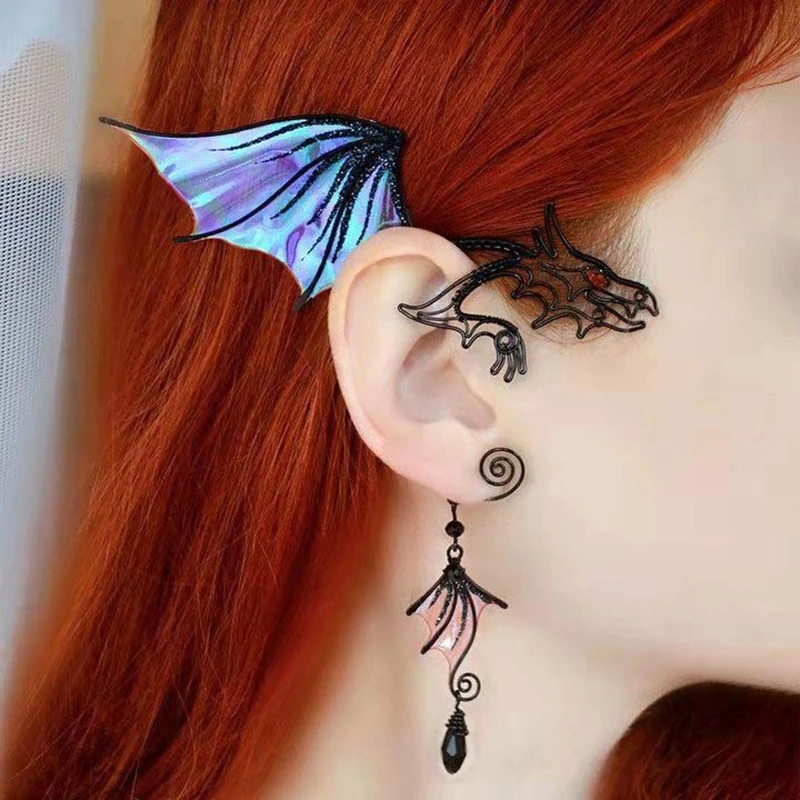 No Piercing Ear Wrap Butterfly Dragon Wings Shape Ear Cuff Earring Elf Ear Clip Earcuff Multi Color Women Punk Fairy