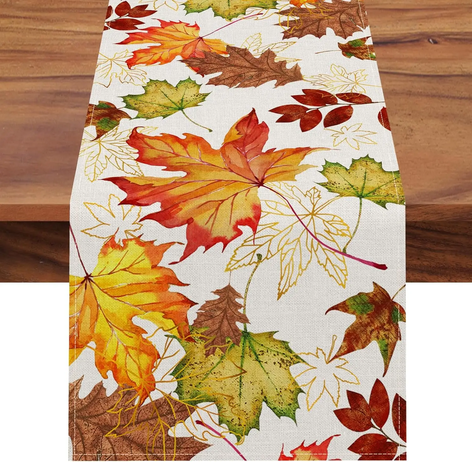 

Льняная дорожка для стола с кленовыми листьями