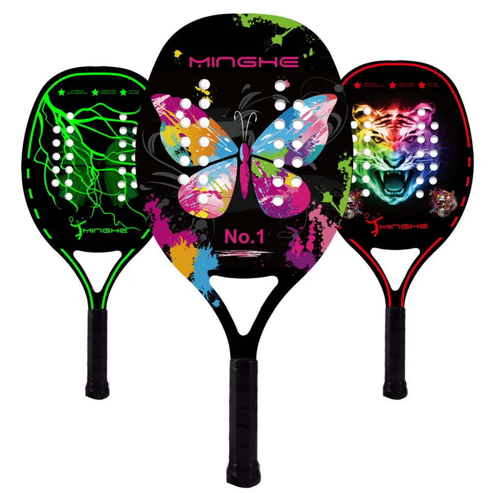 Spot Beach Board Tennis Racket Carbon Fiber EVA Foam Core Lightweight Tennis Racket 5 Color Carbon Fiber Racket / 3pcs Tennis