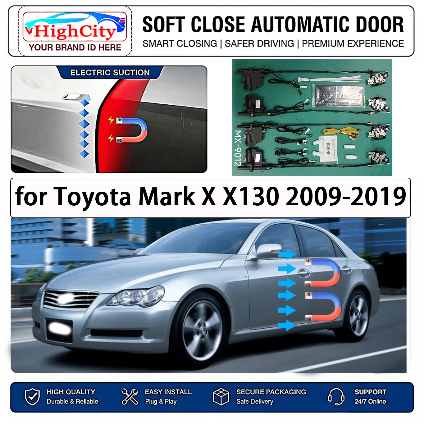 Фото Для Toyota Mark X X130 2009-2019: Комплект электрических доводчиков дверей с функцией мягкого закрывания, интеллектуальная система предотвращения защемления, бесшумное открывание/закрывание, без ударов. №1