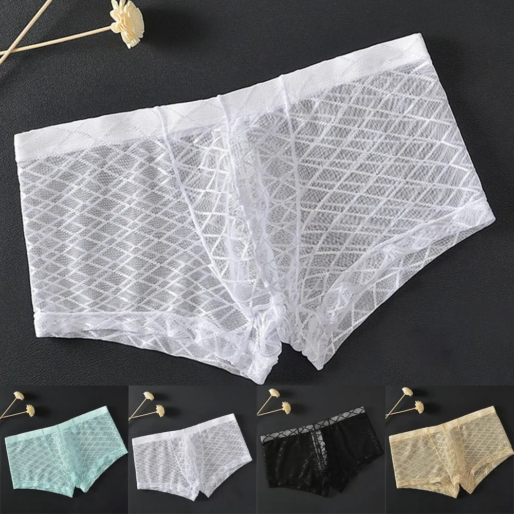 

Mens Sexy Mesh Boxer Briefs Thin Transparent Underwear Shorts Trunks Underpant U-convex Ultra-thin Panties Man Solid Color Pants