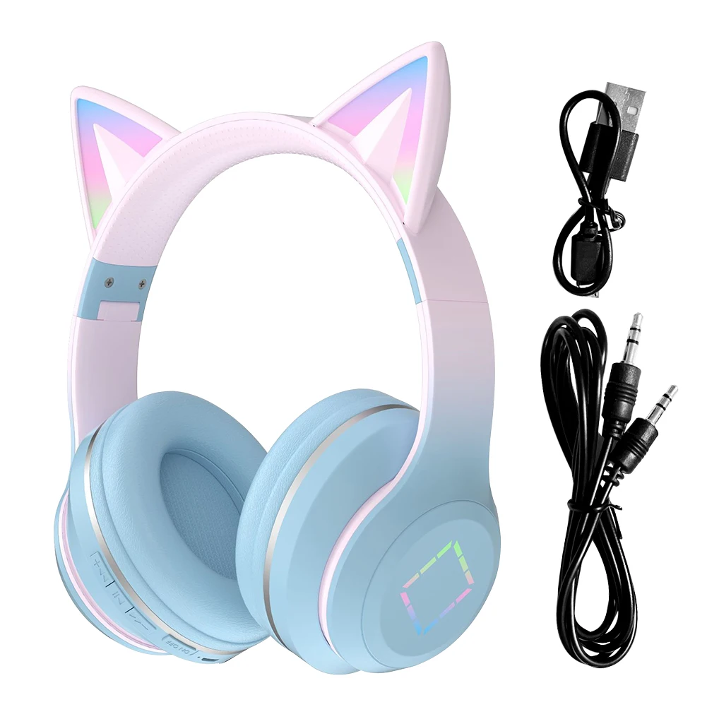 Fashion  Compatible 5.1 Compact Comfortable Wear Gift HIFI Music 3D Stereo Wireless Gaming Headset Kids Adults Cat Ear images - 6