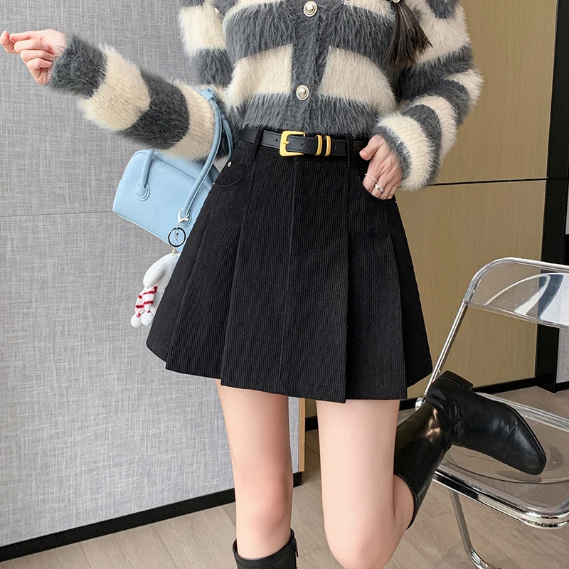 Плиссированная короткая юбка для женщин сезон осень-зима 2024 Вельветовая
