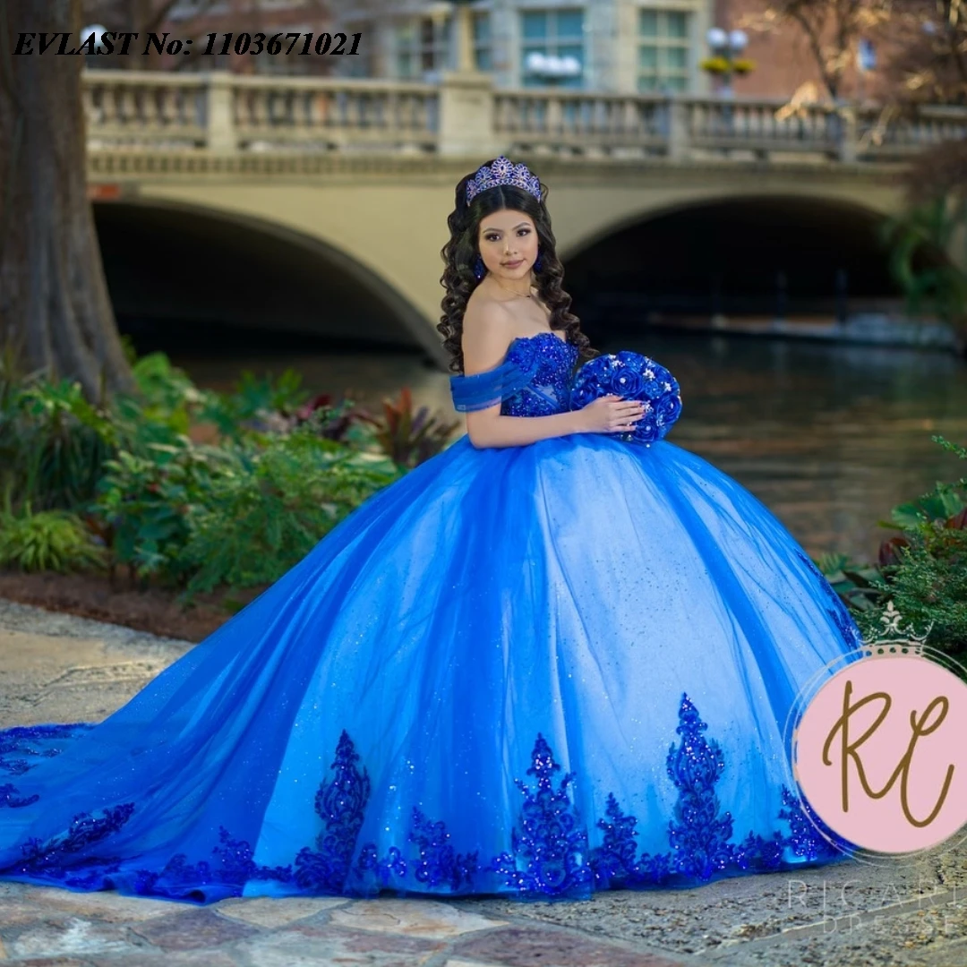 EVLAST индивидуальное мексиканское королевское синее платье Quinceanera бальное с