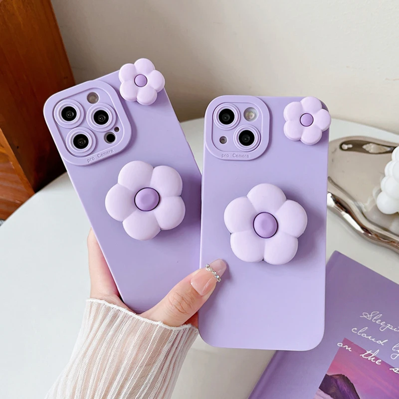 

3D Cute Flower Stand TPU Soft Case for OPPO A97 A96 A95 A94 A93 A72 A73 A54 A56 A52 A53 A15 A36 Mobile Phone Holder Cover
