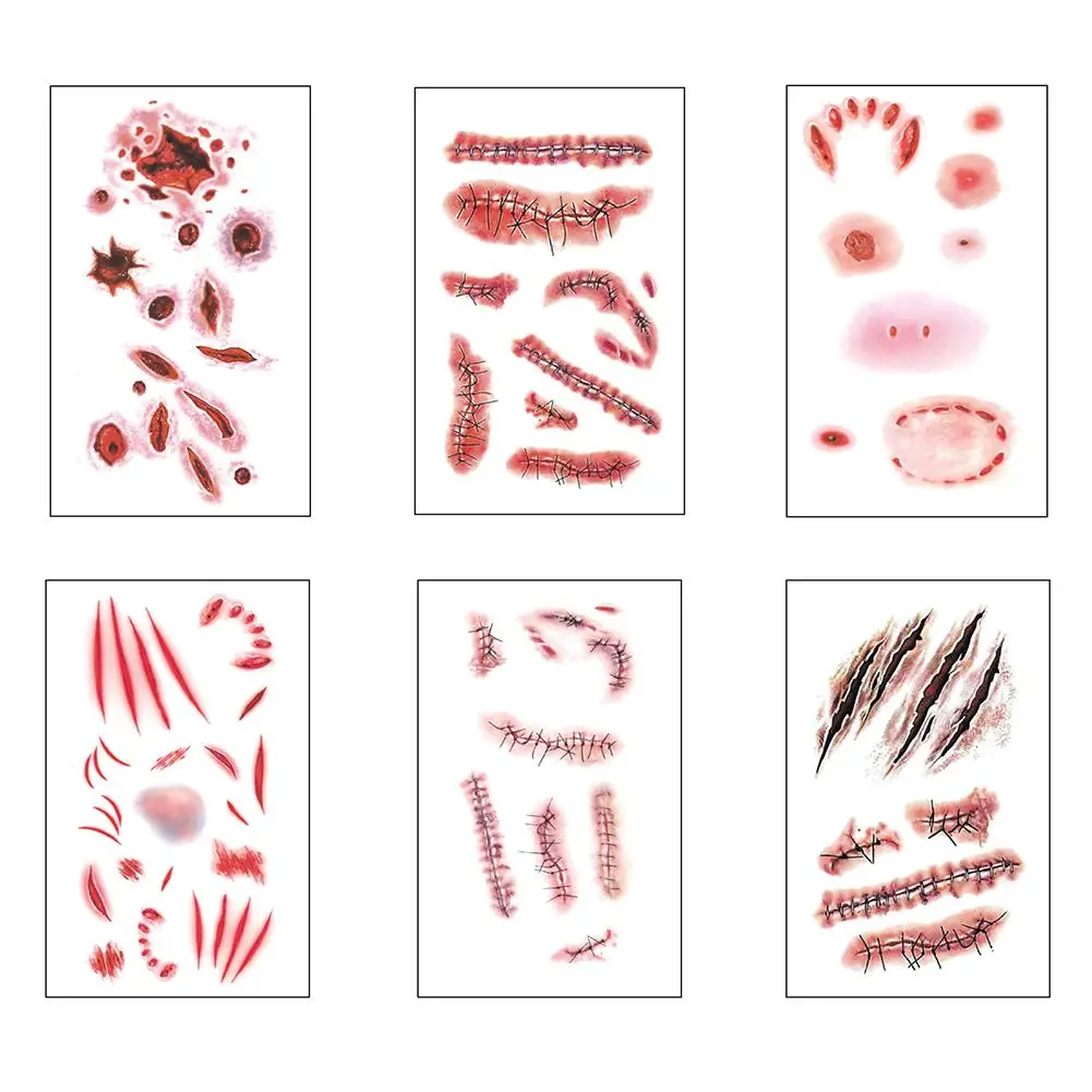 Тату-наклейка на Хэллоуин с кровавой раной 10 листов