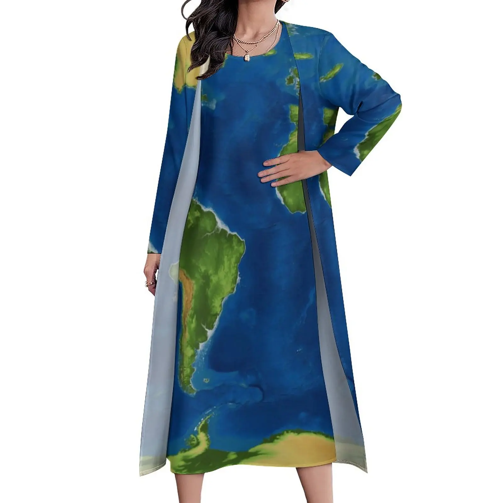 

Green Earth Map Dress Map of The World Trendy Maxi Dress Aesthetic Boho Beach Long Dresses Spring Two Piece Custom Vestido