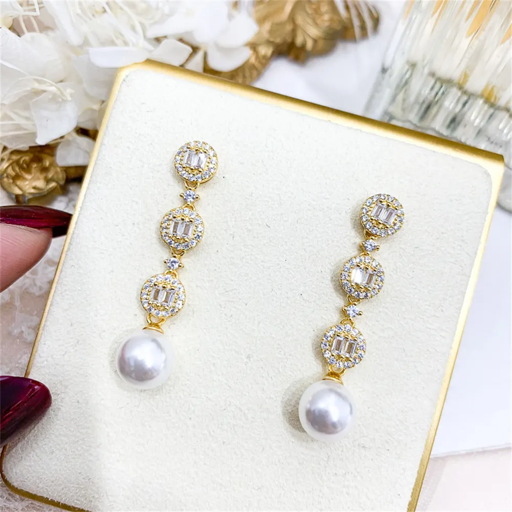 

DIY Pearl Earnail Accessories S925 Sterling Silver Jewelry Gold Earrings Women's Empty Fit 8-12mm Beads