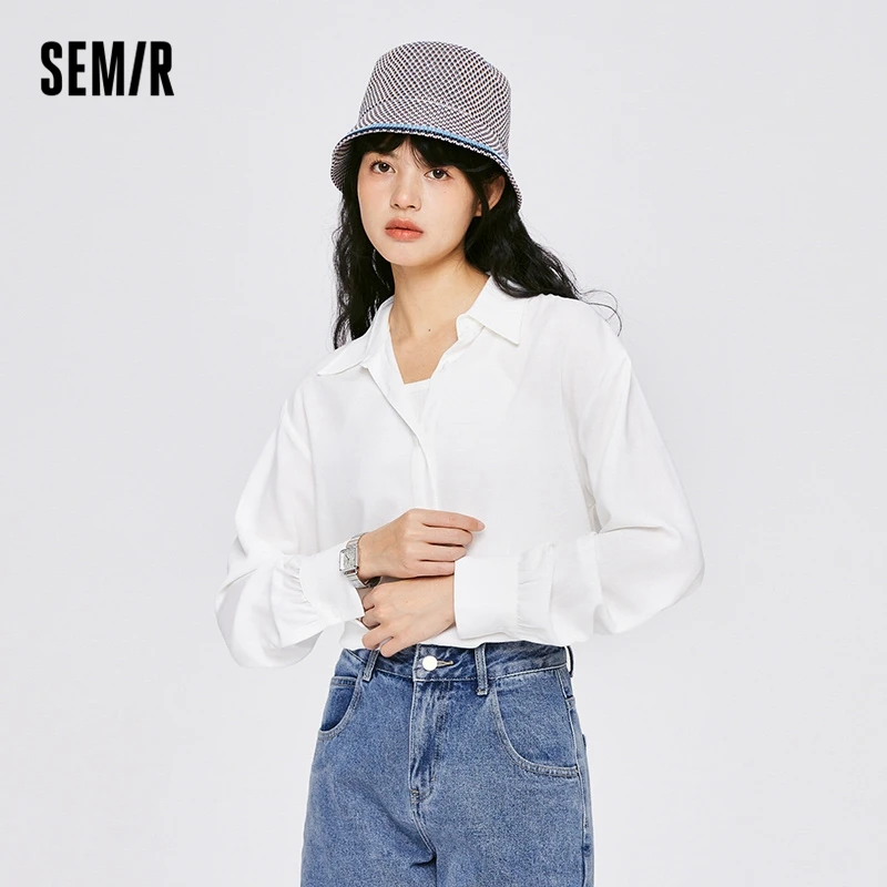 

Рубашка Semir Женская с длинным рукавом, базовый элегантный модный топ с открытыми плечами, универсальная Свободная блузка, осень 2022