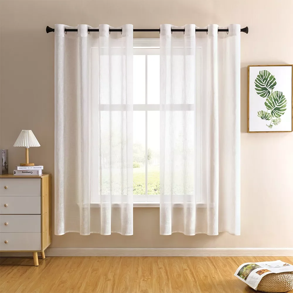 

Modern Short Japanese Style Linen Sheer Curtains for Living Room Bedroom Linen Tulle Kitchen Window Treatment Drapes